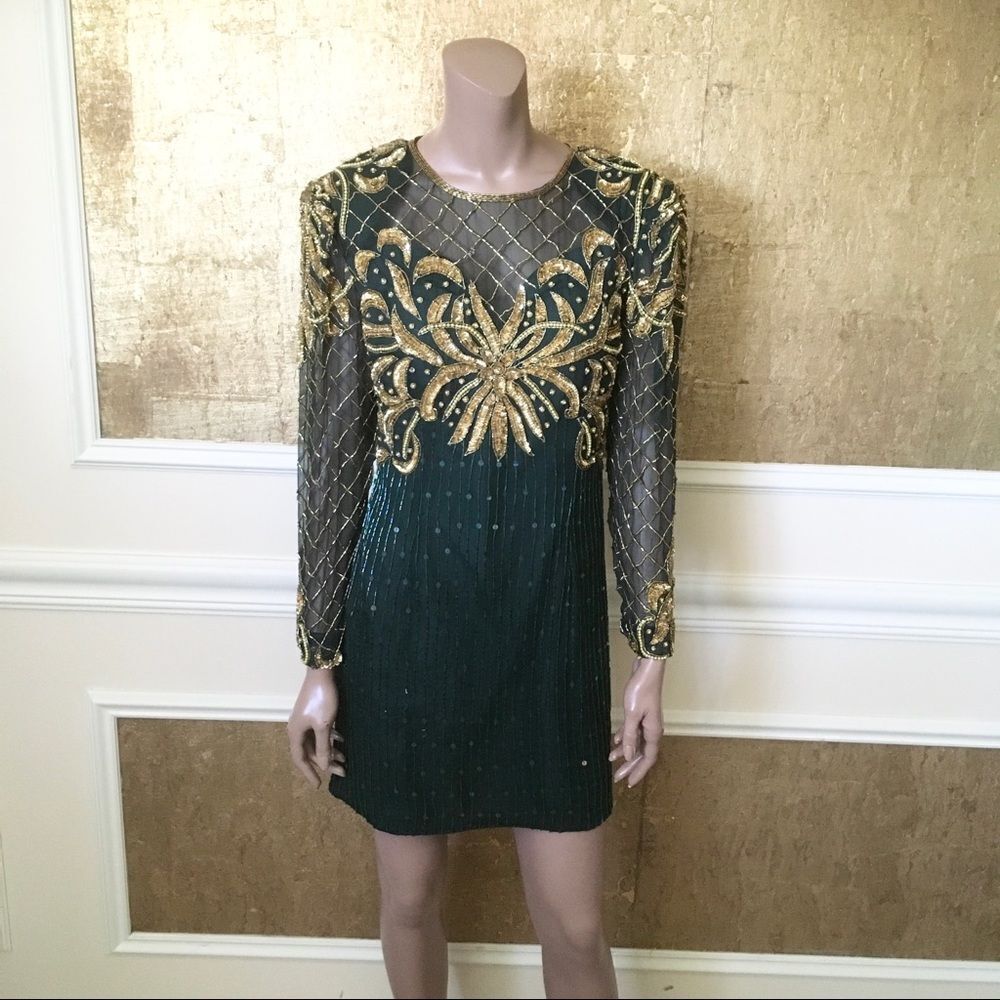 Lawrence Kazar New York vintage beaded dress S - Picture 3 of 16